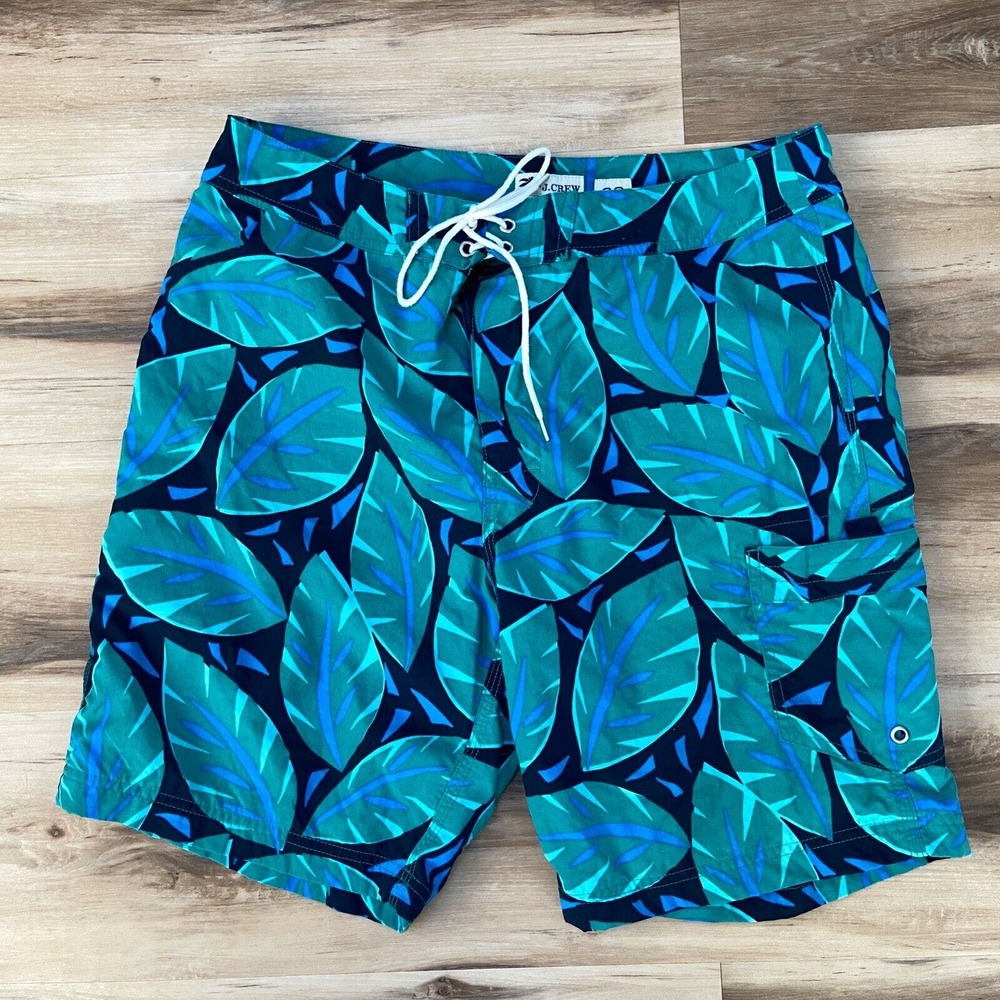 J Crew Mens Swim Trunks 32 Floral Hula Aloha Lined Drawstring